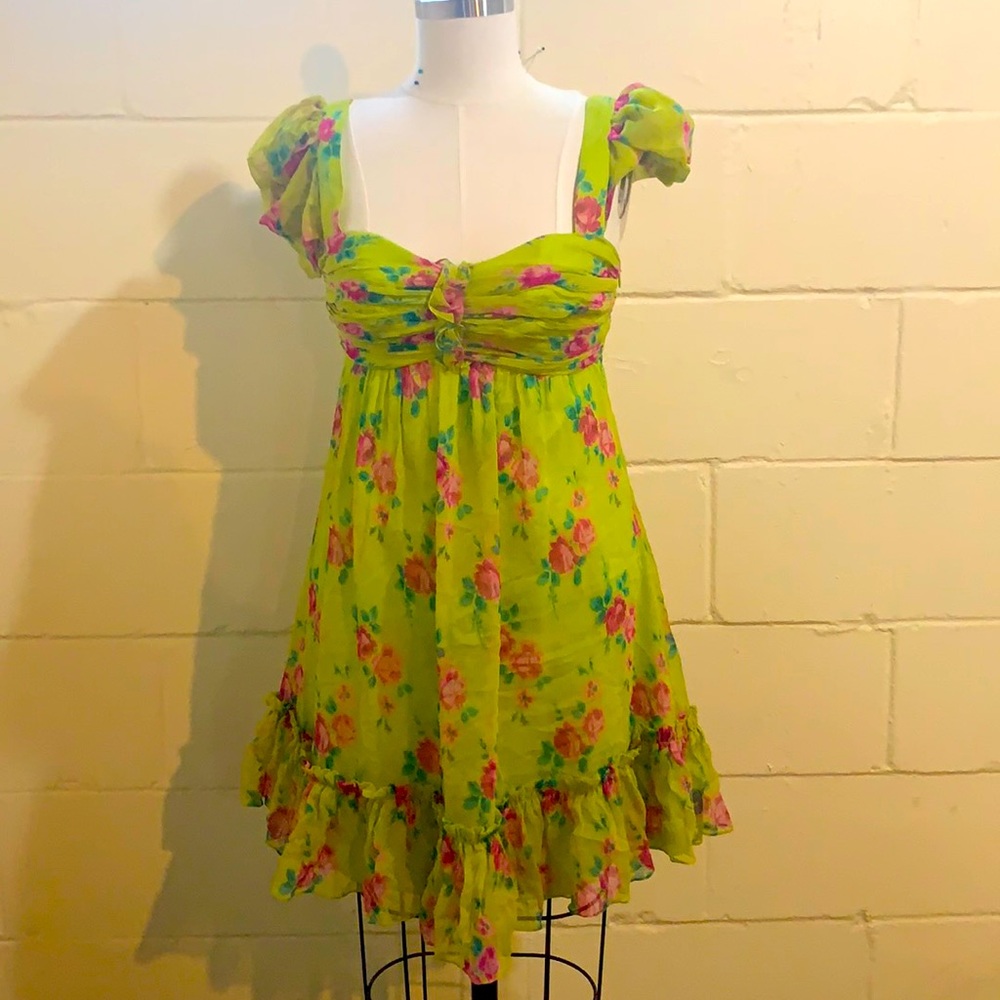 Green Floral Betsey Johnson Babydoll Dress